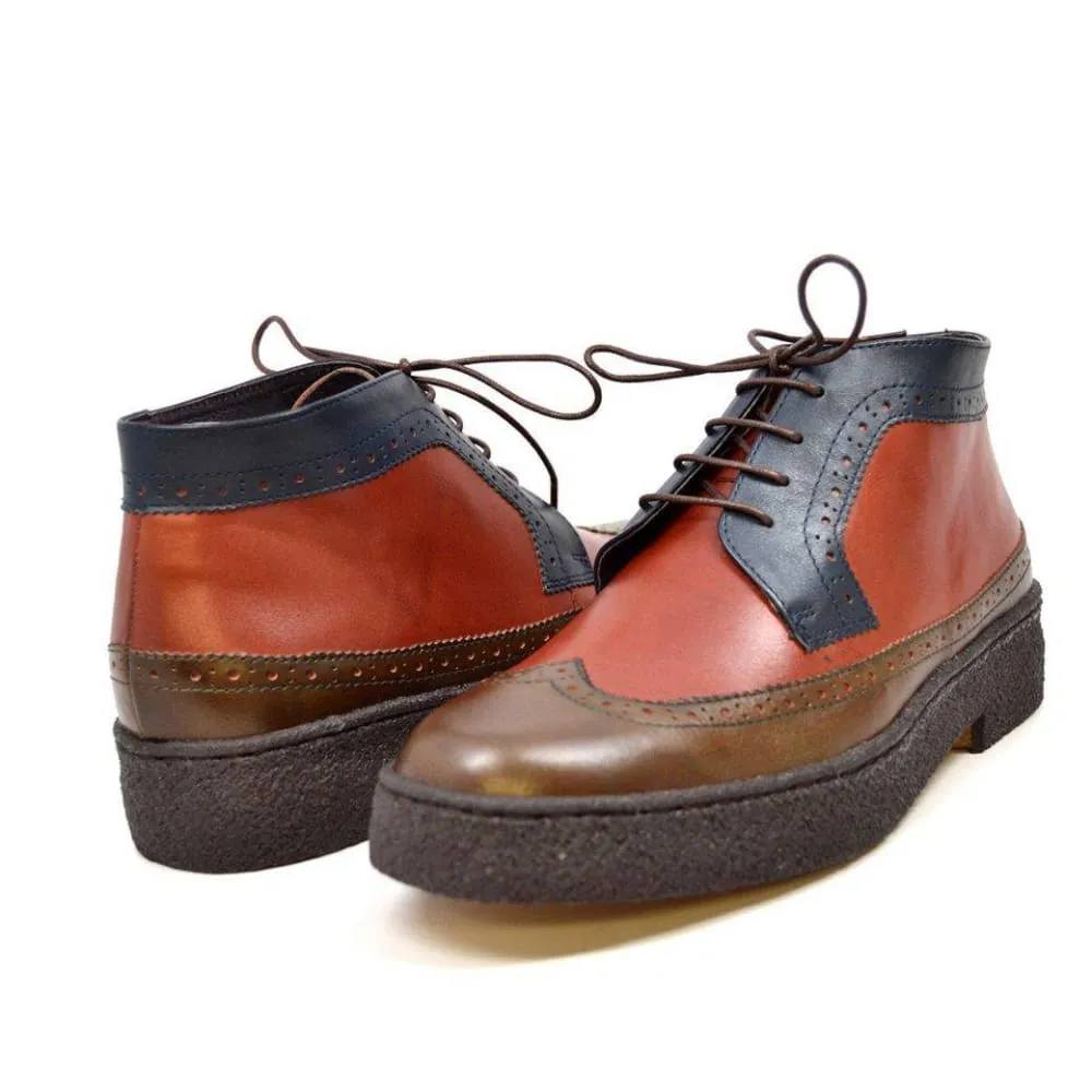 British Walkers Playboy Wingtips Men's Three Tone High Top Lace Up Leather Ankle Boots