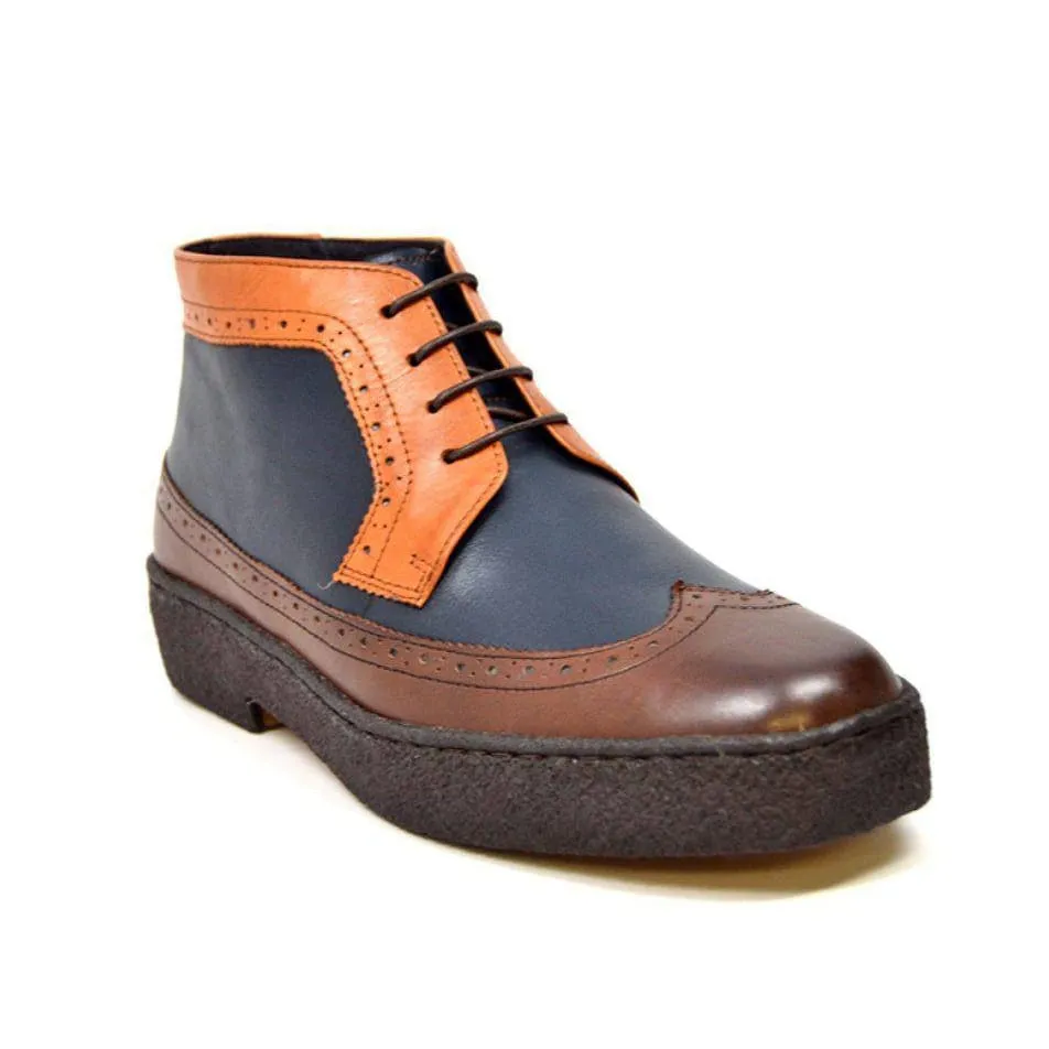 British Walkers Playboy Wingtips Men's Three Tone High Top Lace Up Leather Ankle Boots