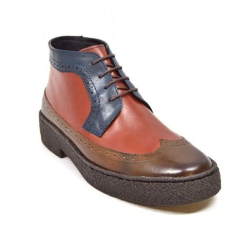 British Walkers Playboy Wingtips Men's Three Tone High Top Lace Up Leather Ankle Boots