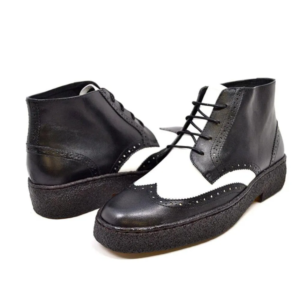 British Walkers Playboy Wingtips Men's Two Tone Leather High Top Boots Ankle Boots