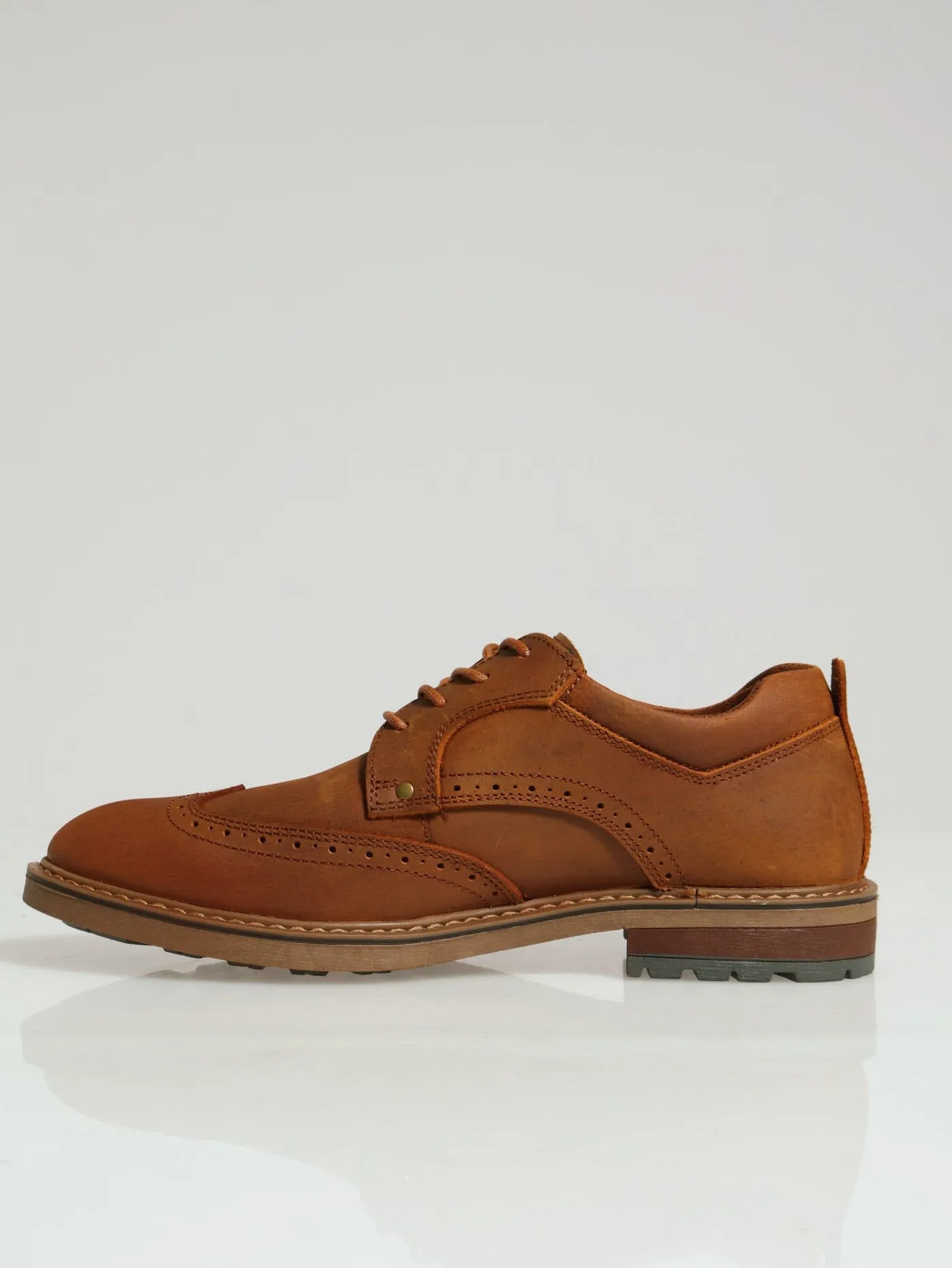 Brogue Wing Cap Casual Lace Up Derby - Tan