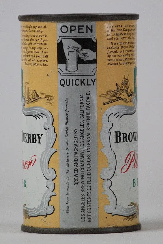 Brown Derby Pilsner Beer - ACTUAL can pictured on Lilek page #135