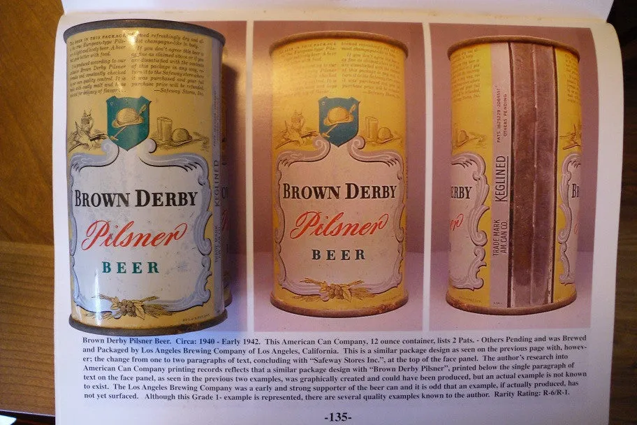 Brown Derby Pilsner Beer - ACTUAL can pictured on Lilek page #135