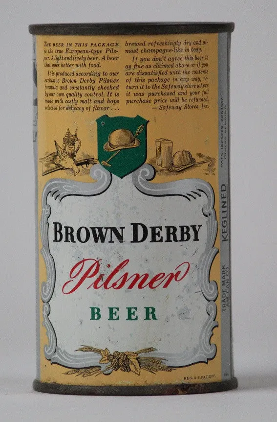 Brown Derby Pilsner Beer - ACTUAL can pictured on Lilek page #135