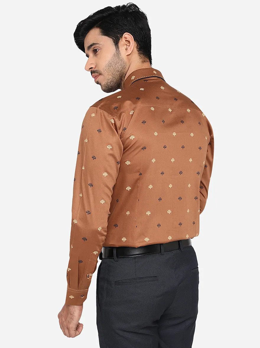 Brown Printed Slim Fit Party Wear Shirt | JB Studio