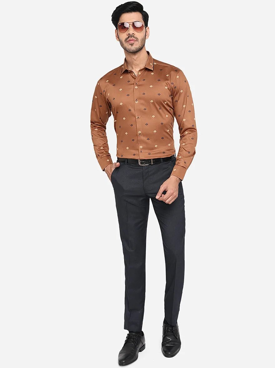 Brown Printed Slim Fit Party Wear Shirt | JB Studio