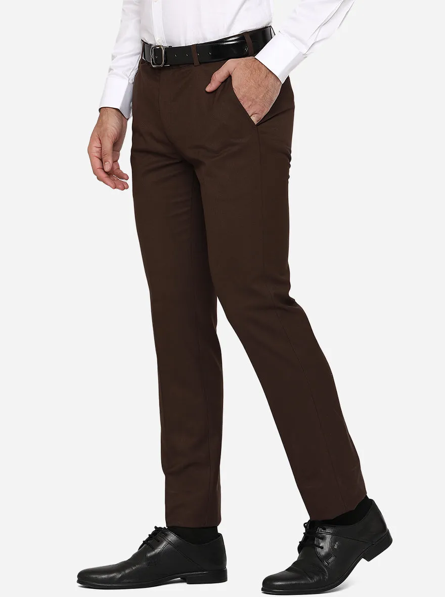 Brown Solid Slim Fit Formal Trouser | Metal