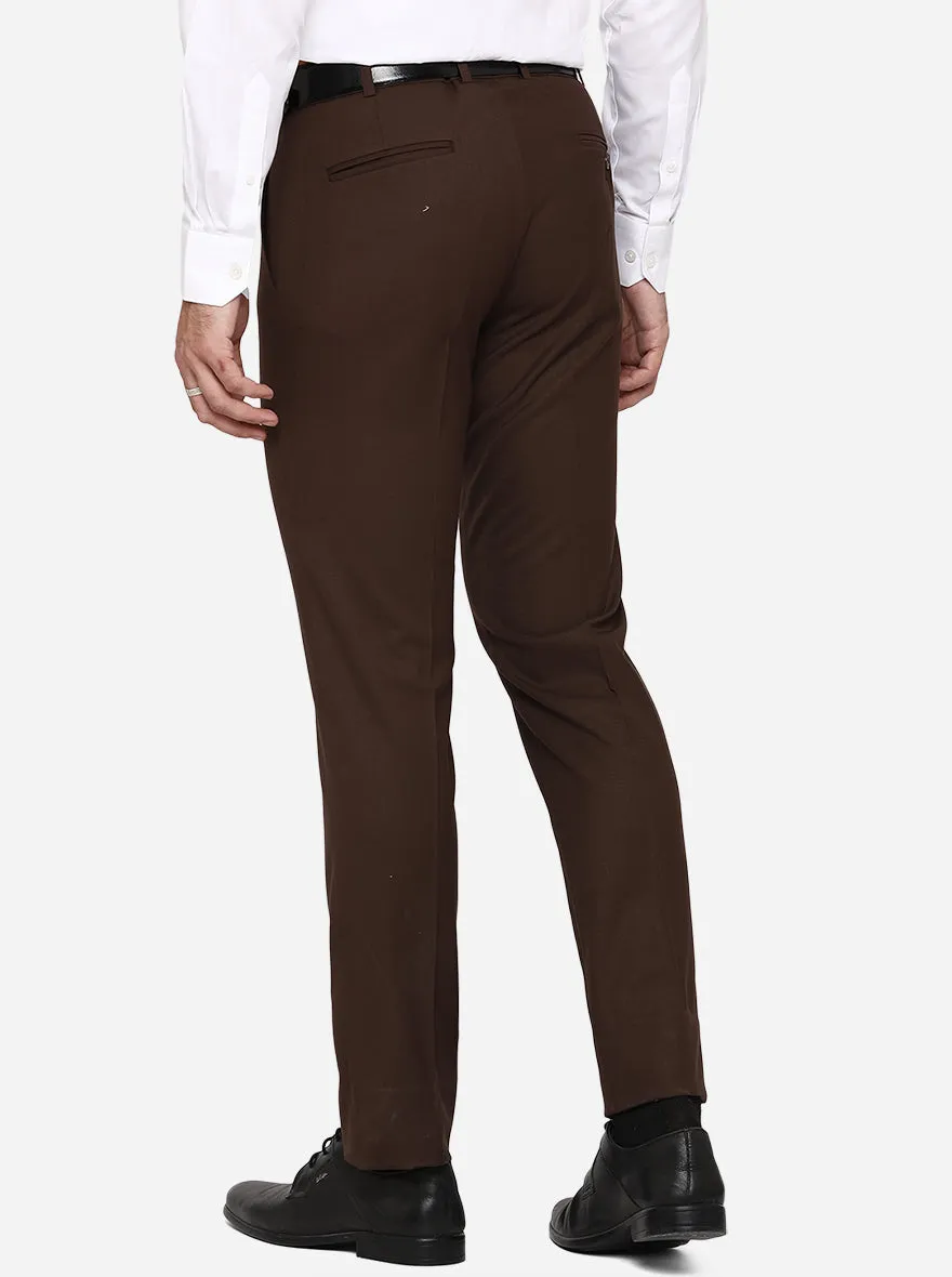 Brown Solid Slim Fit Formal Trouser | Metal