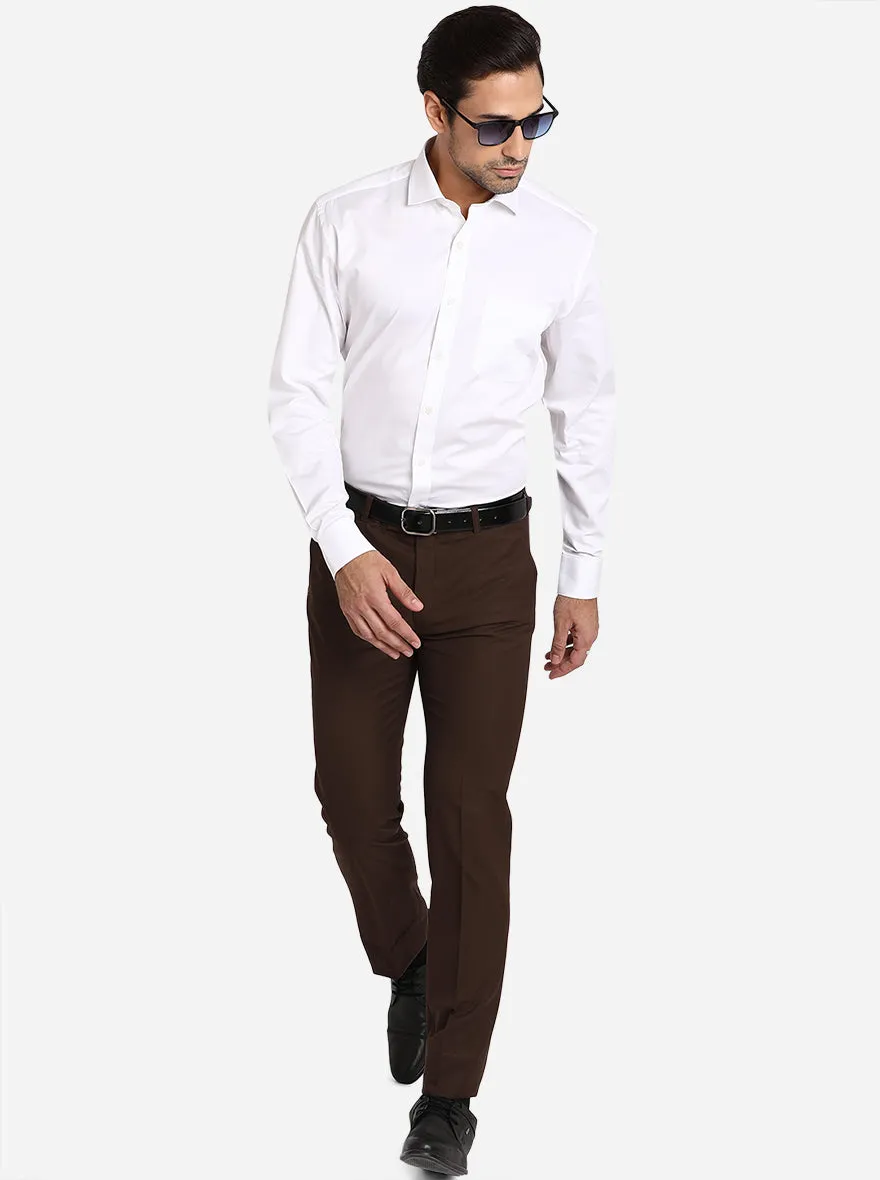 Brown Solid Slim Fit Formal Trouser | Metal