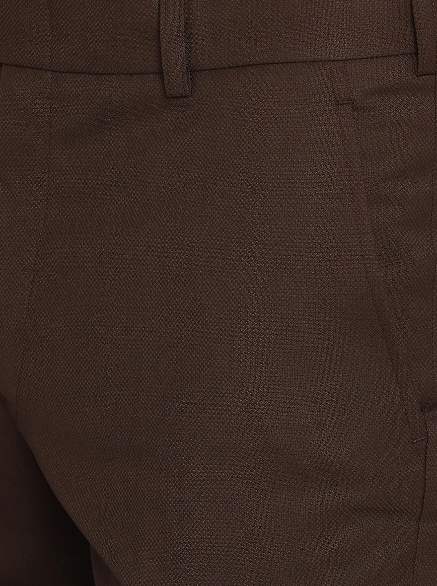 Brown Solid Slim Fit Formal Trouser | Metal