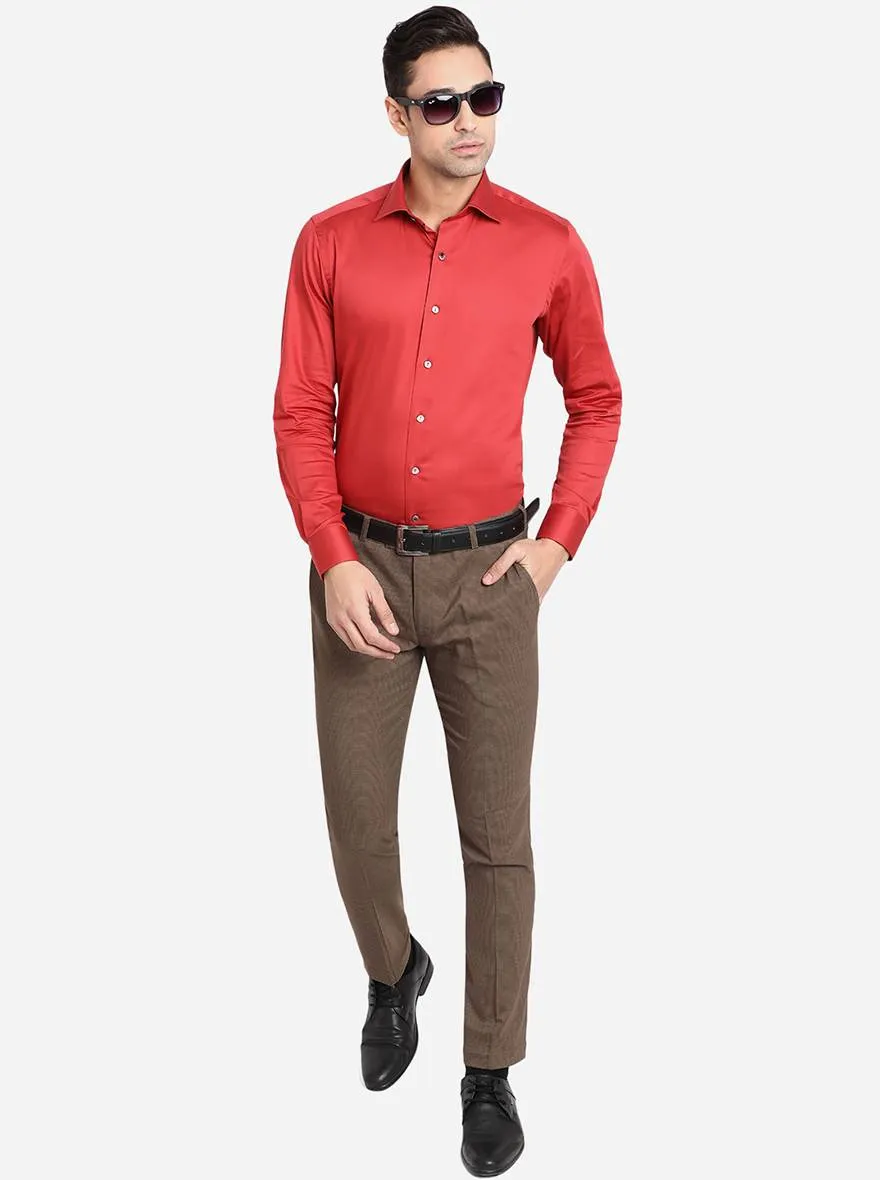 Brown Solid Super Slim Fit Formal Trouser | JadeBlue