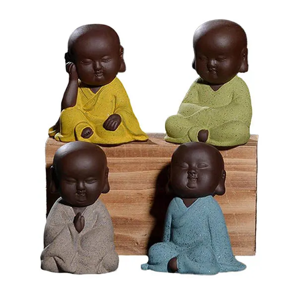 Buddha Statuette with Black Thinking Monks