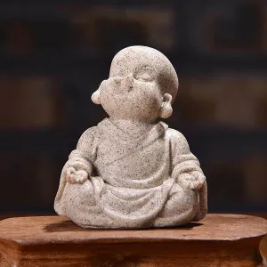 Buddha Statuette with Small Monk Meditating