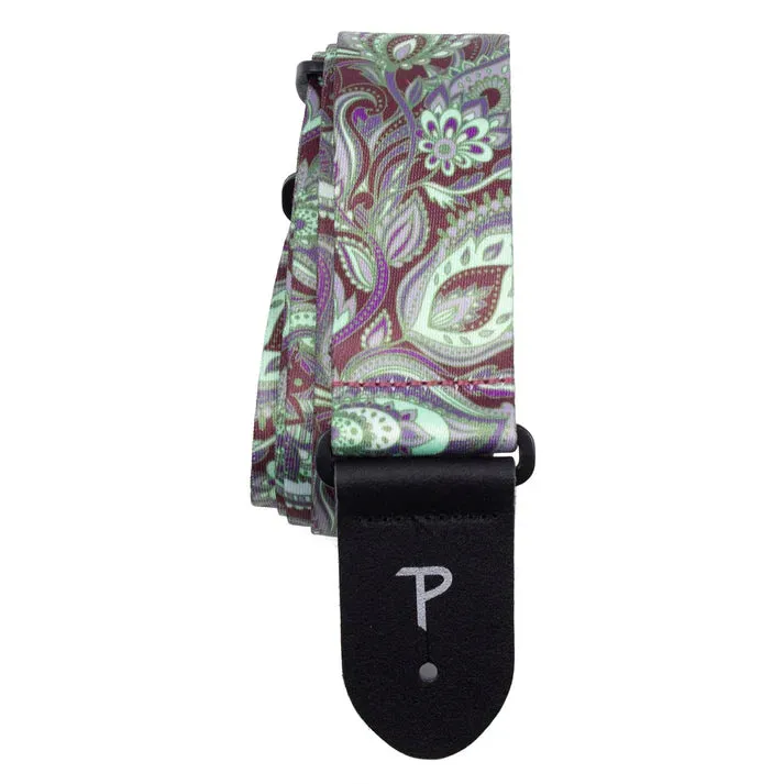 BURGANDY MINT PAISLEY PRINTED DESIGN POLYESTER GUITAR STRAP