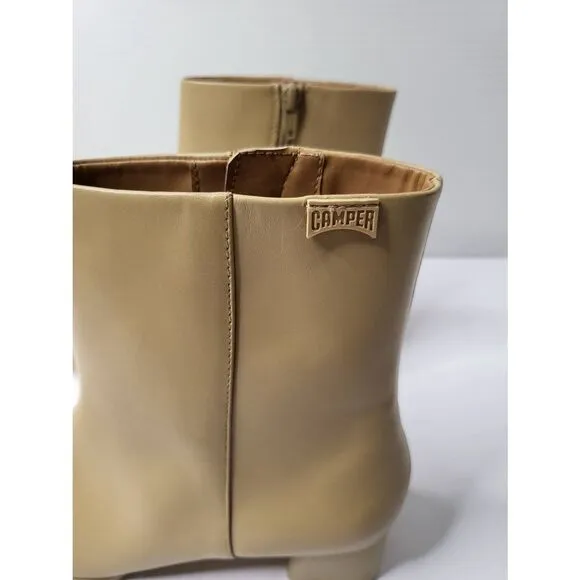 Camper Kiara Beige leather ankle boots Glossy Round toes Block heel Size 8.5