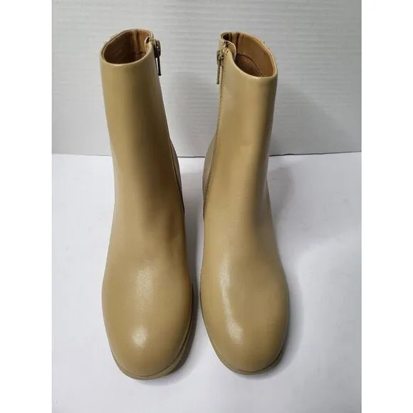 Camper Kiara Beige leather ankle boots Glossy Round toes Block heel Size 8.5