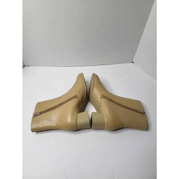 Camper Kiara Beige leather ankle boots Glossy Round toes Block heel Size 8.5