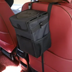 Car Trash Can with Lid and Storage Pockets Foldable Waterproof Waste Cans Fruit Tank