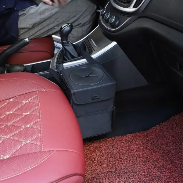 Car Trash Can with Lid and Storage Pockets Foldable Waterproof Waste Cans Fruit Tank