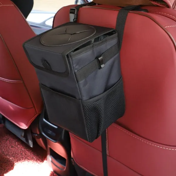 Car Trash Can with Lid and Storage Pockets Foldable Waterproof Waste Cans Fruit Tank