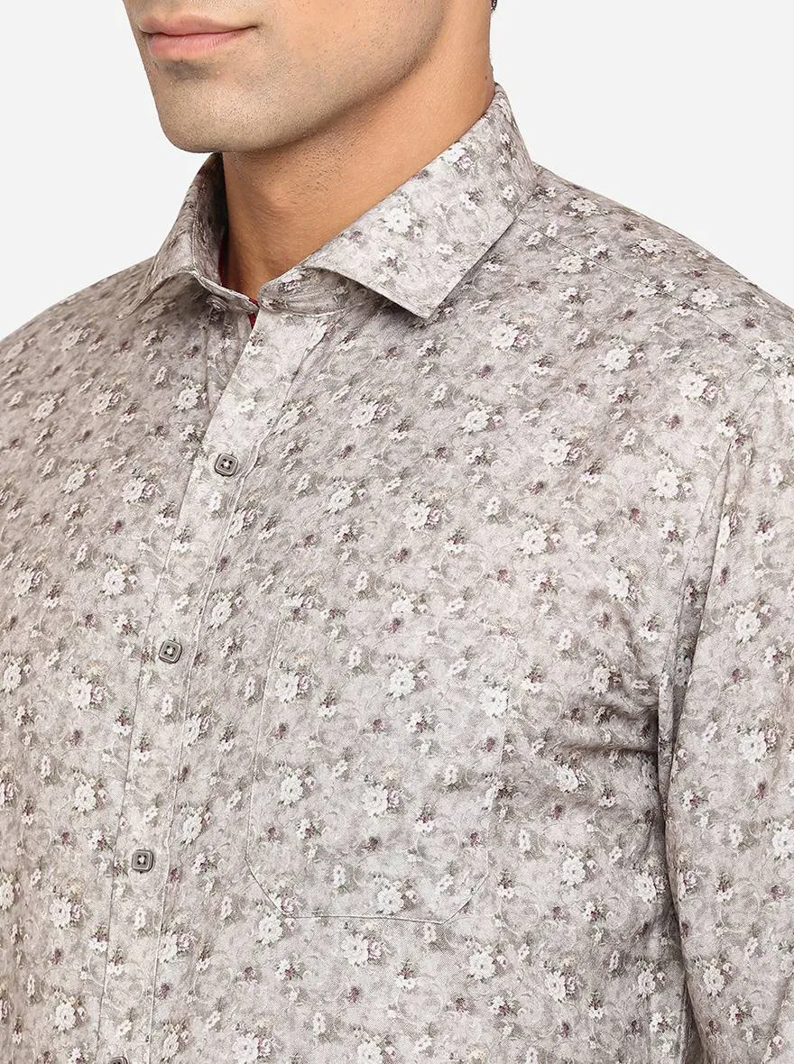 Cement Grey Printed Slim Fit Party Wear Shirt | Greenfibre