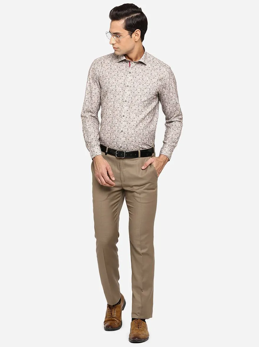 Cement Grey Printed Slim Fit Party Wear Shirt | Greenfibre