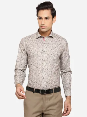 Cement Grey Printed Slim Fit Party Wear Shirt | Greenfibre