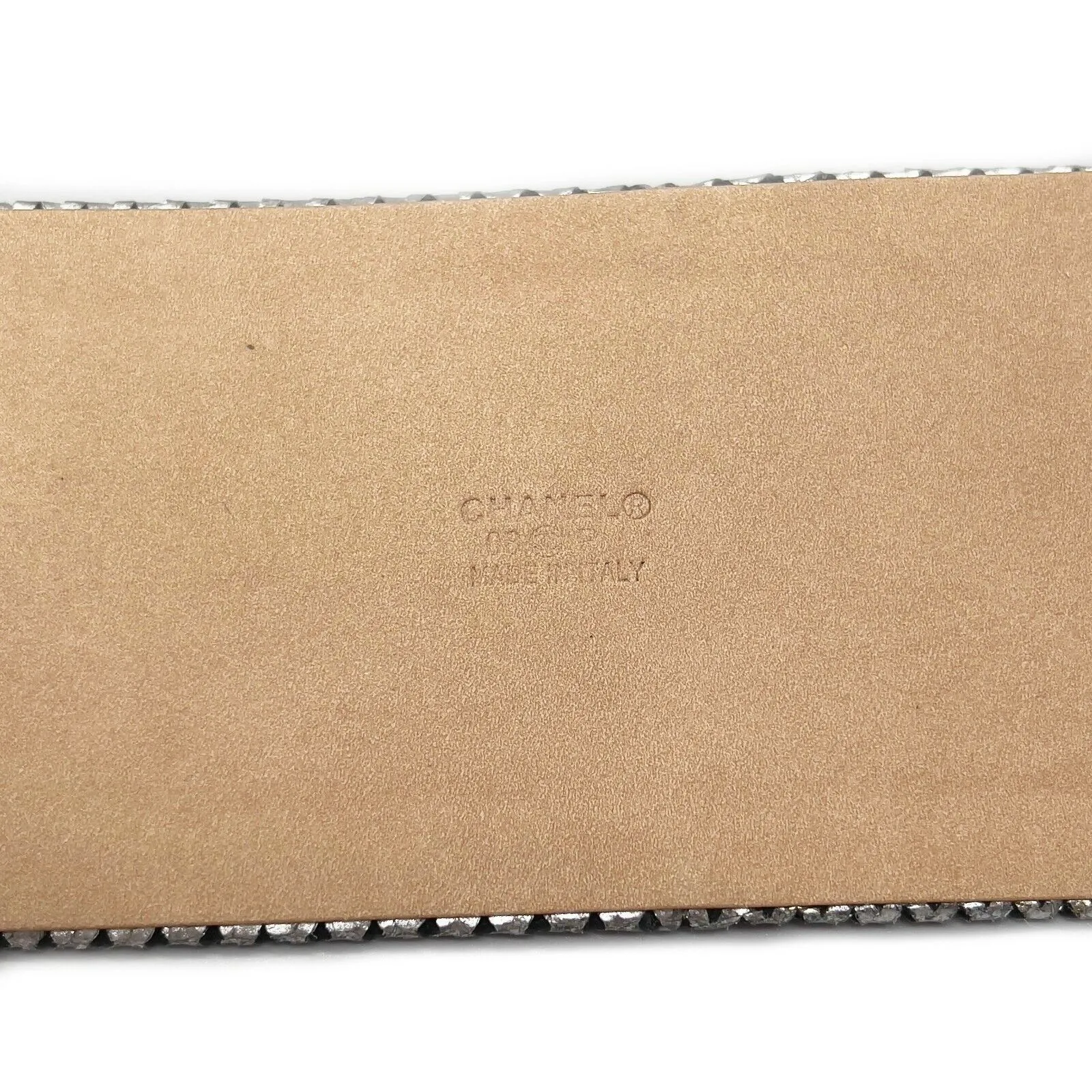 CHANEL - 08P Belt - Metallic Silver Diamond Perforated Logo Stamped - 80/32