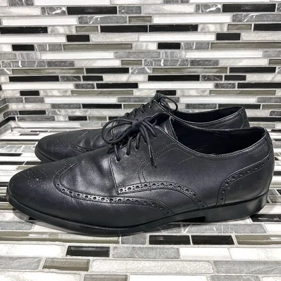 Cole Haan Grand OS C23793 Jefferson Leather Black Wingtip Shoes‎ Mens Size 13 M