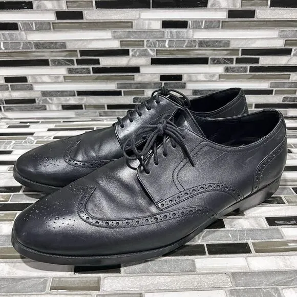 Cole Haan Grand OS C23793 Jefferson Leather Black Wingtip Shoes‎ Mens Size 13 M