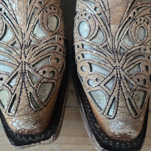 Corral Teens T0080 Shiny Inlay Western Boots Snip Toe 2.5