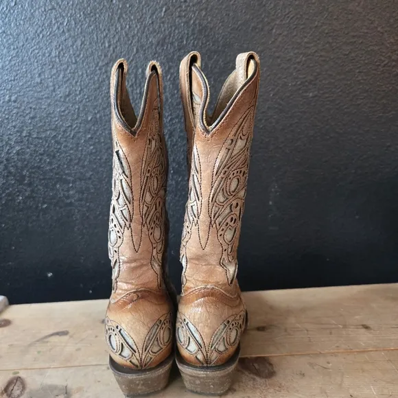 Corral Teens T0080 Shiny Inlay Western Boots Snip Toe 2.5