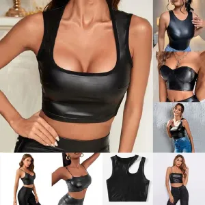 Crop Top Gothic Streetwear Patent Leather Tank Top
