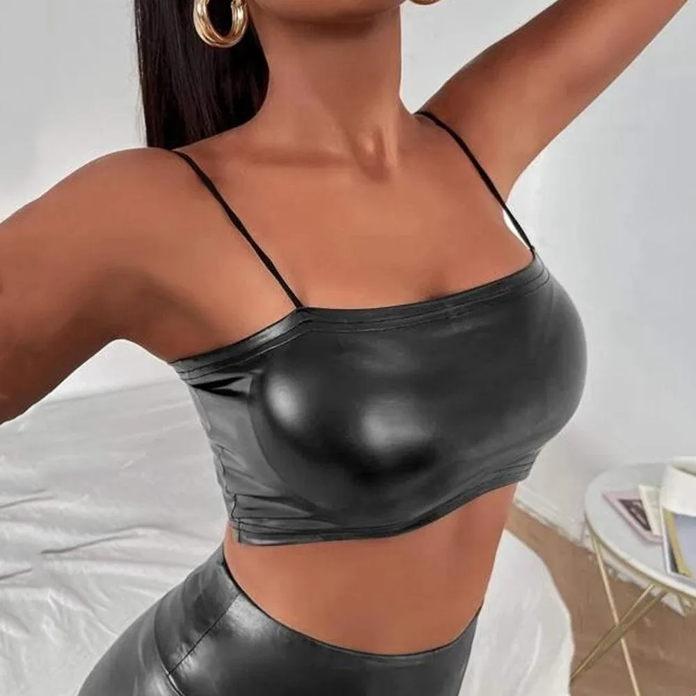 Crop Top Gothic Streetwear Patent Leather Tank Top