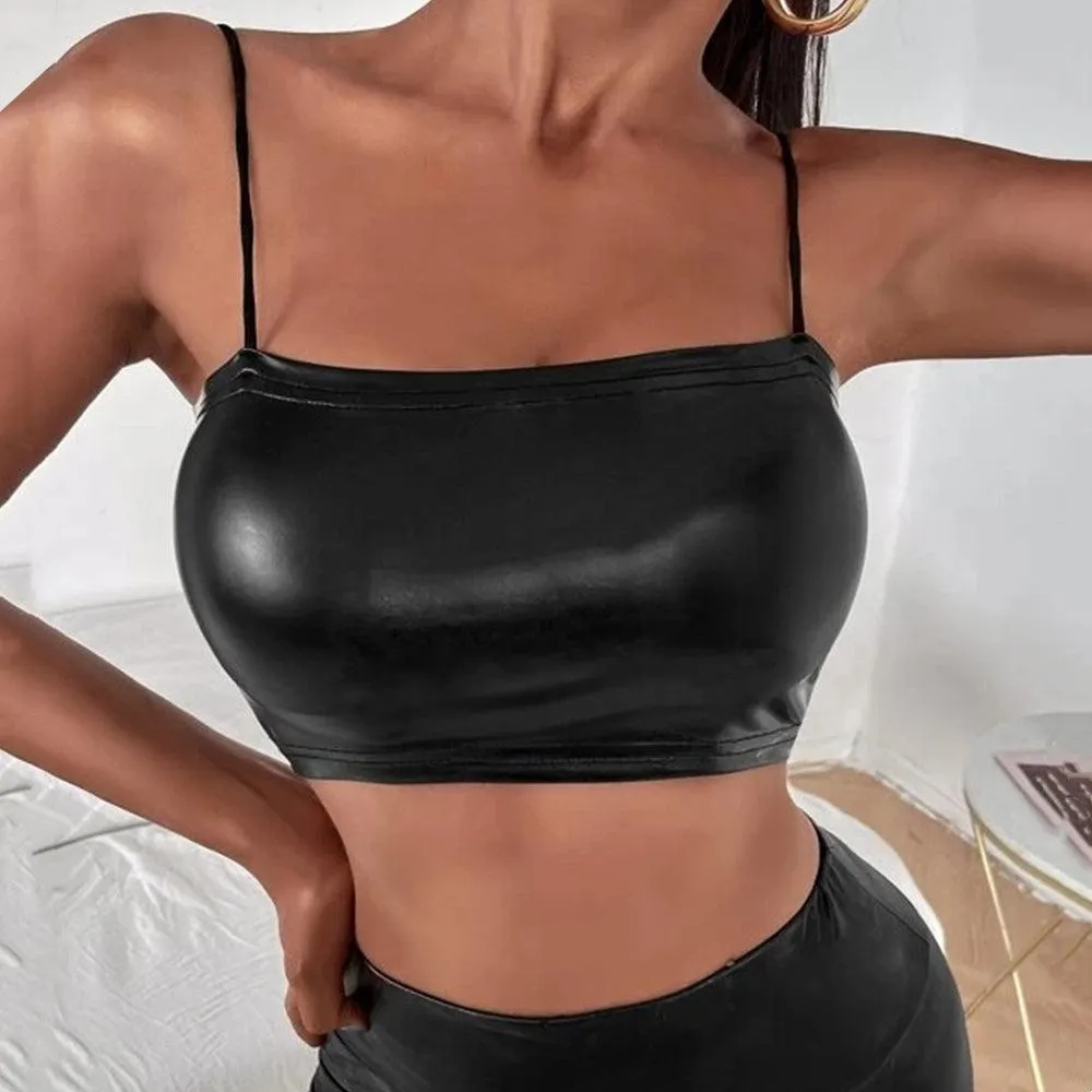 Crop Top Gothic Streetwear Patent Leather Tank Top