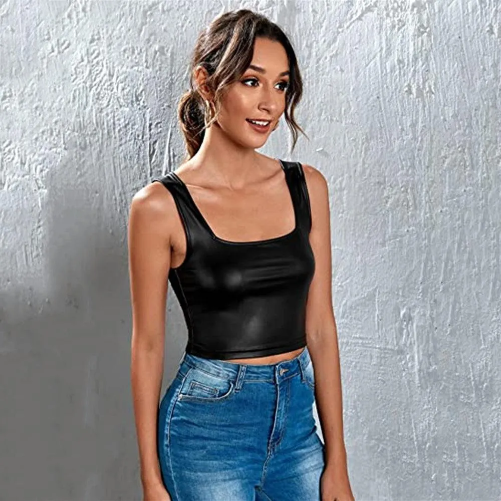 Crop Top Gothic Streetwear Patent Leather Tank Top