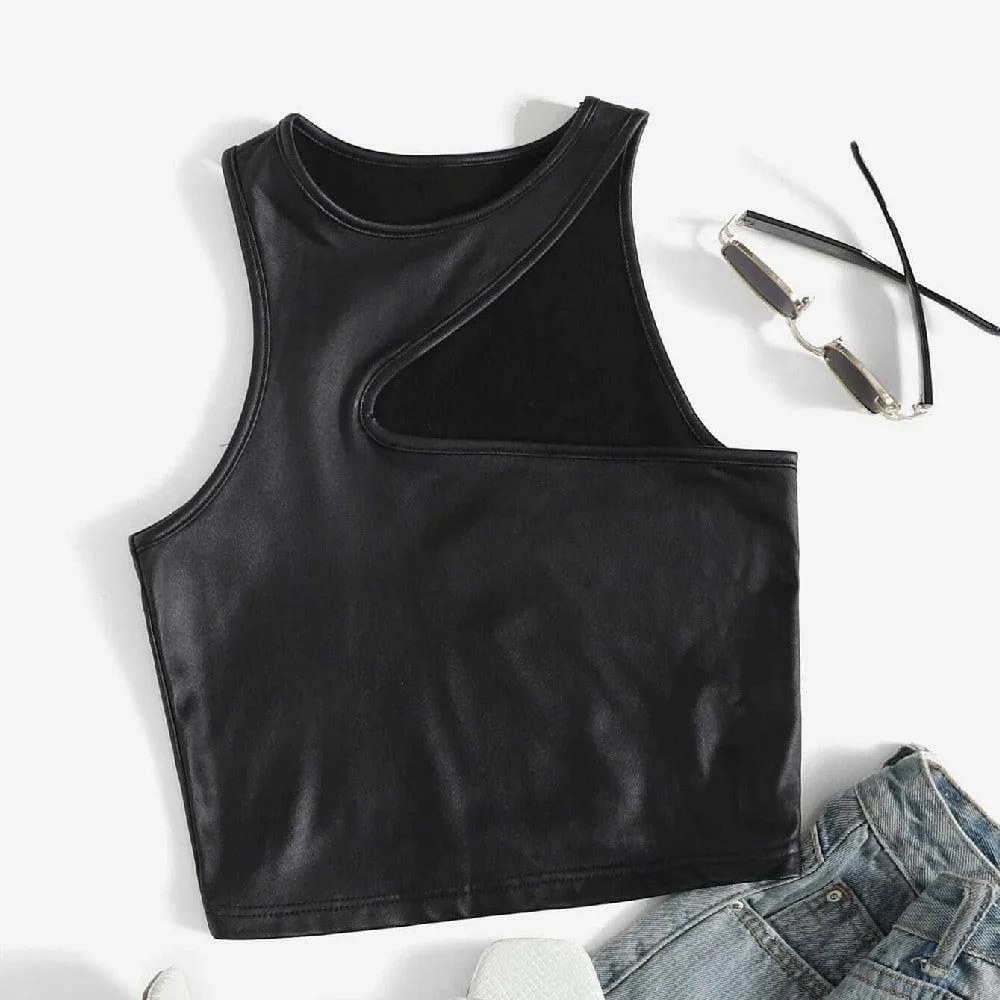 Crop Top Gothic Streetwear Patent Leather Tank Top