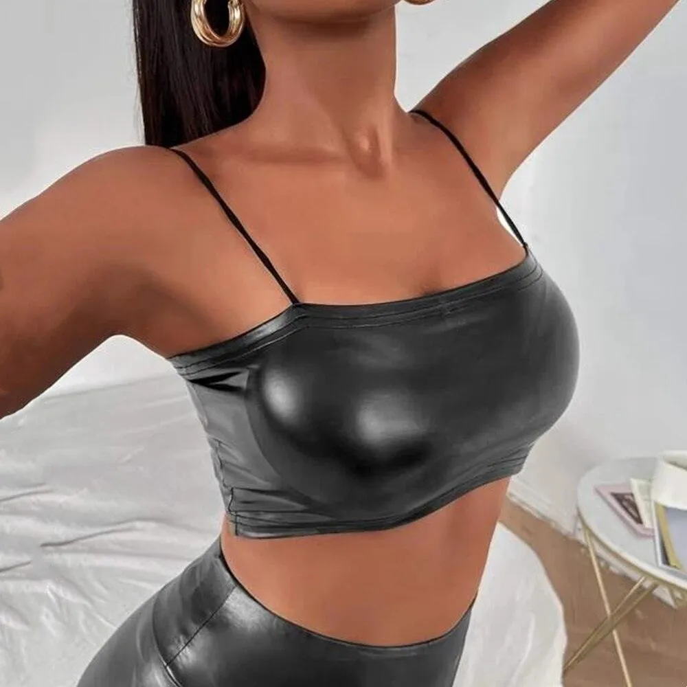 Crop Top Gothic Streetwear Patent Leather Tank Top