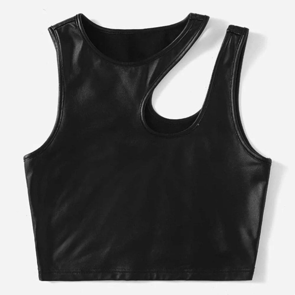 Crop Top Gothic Streetwear Patent Leather Tank Top