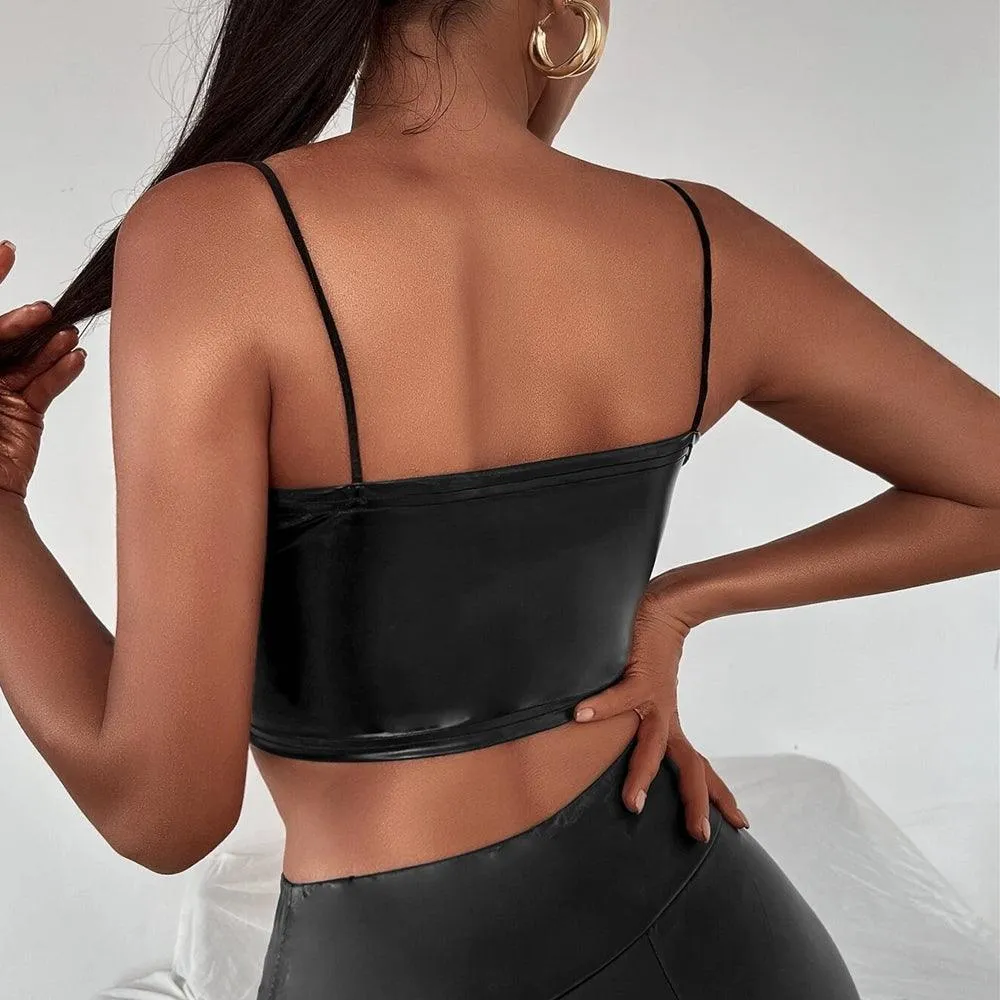 Crop Top Gothic Streetwear Patent Leather Tank Top