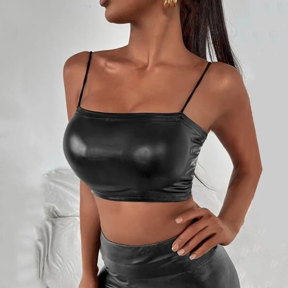 Crop Top Gothic Streetwear Patent Leather Tank Top