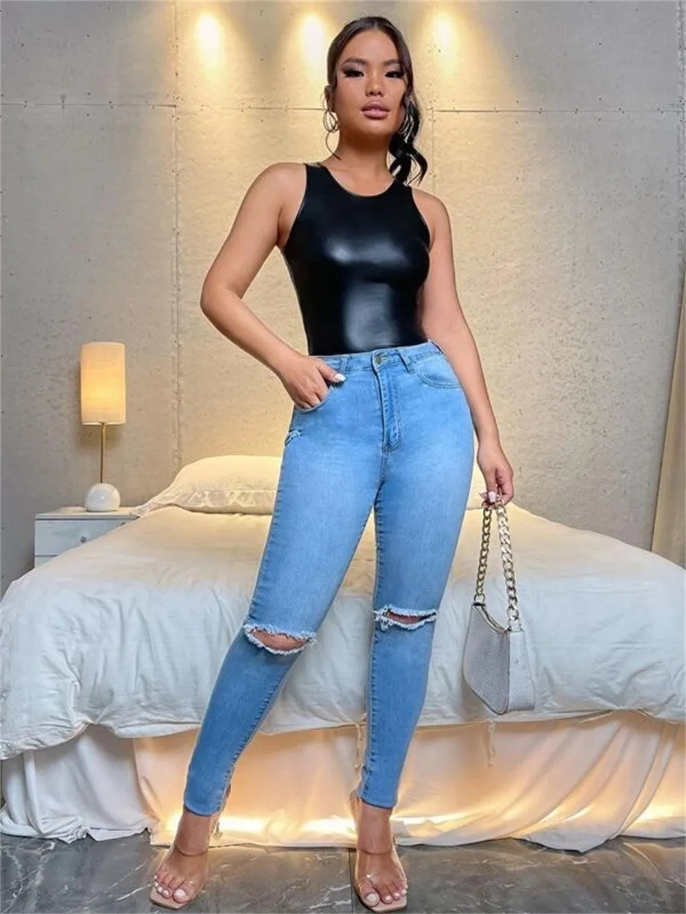 Crop Top Gothic Streetwear Patent Leather Tank Top