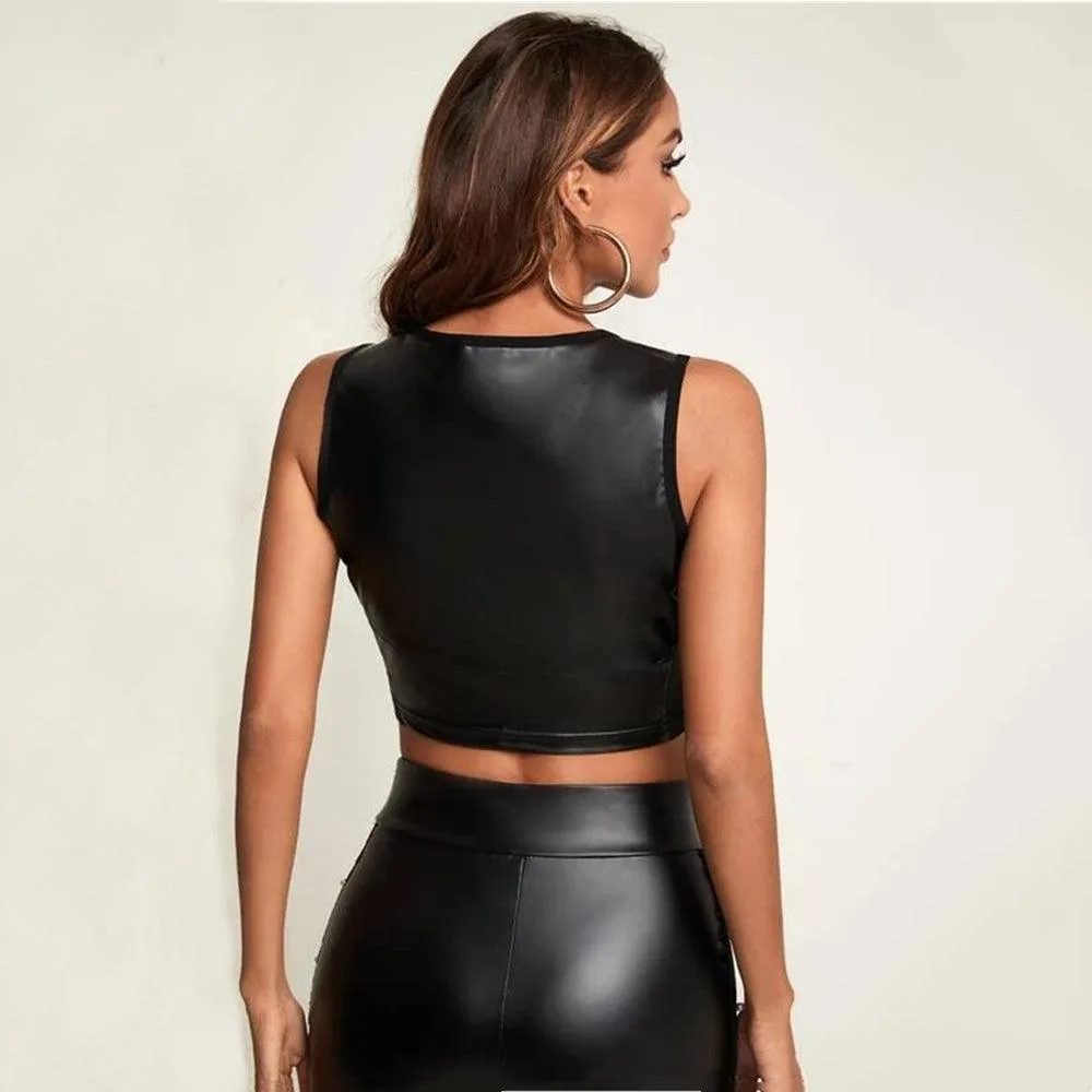 Crop Top Gothic Streetwear Patent Leather Tank Top