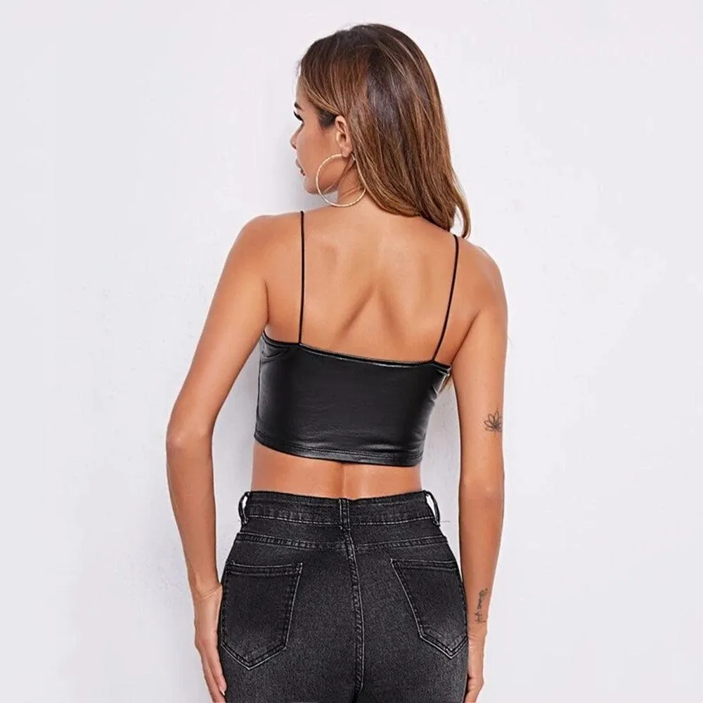 Crop Top Gothic Streetwear Patent Leather Tank Top