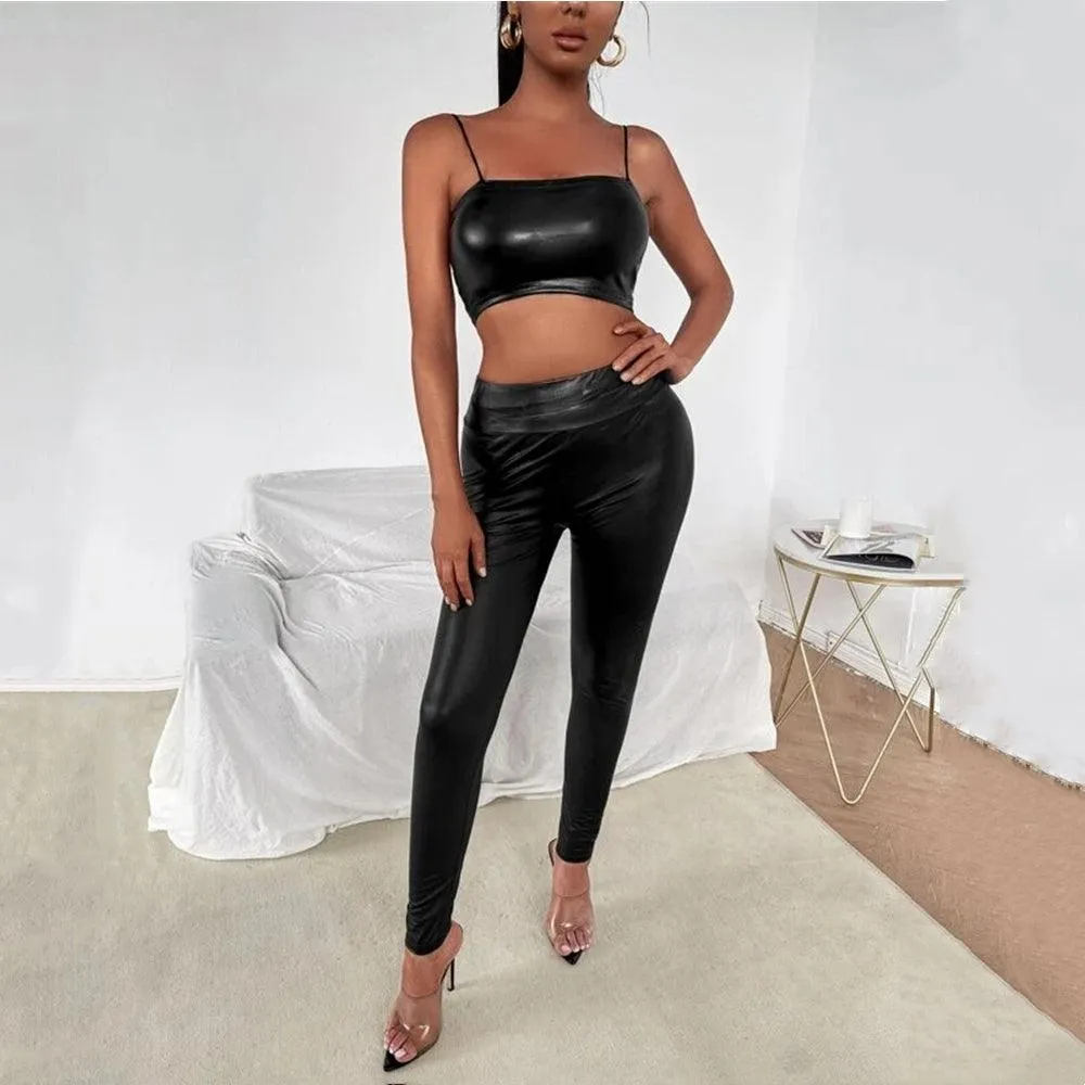 Crop Top Gothic Streetwear Patent Leather Tank Top
