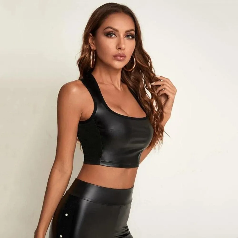 Crop Top Gothic Streetwear Patent Leather Tank Top