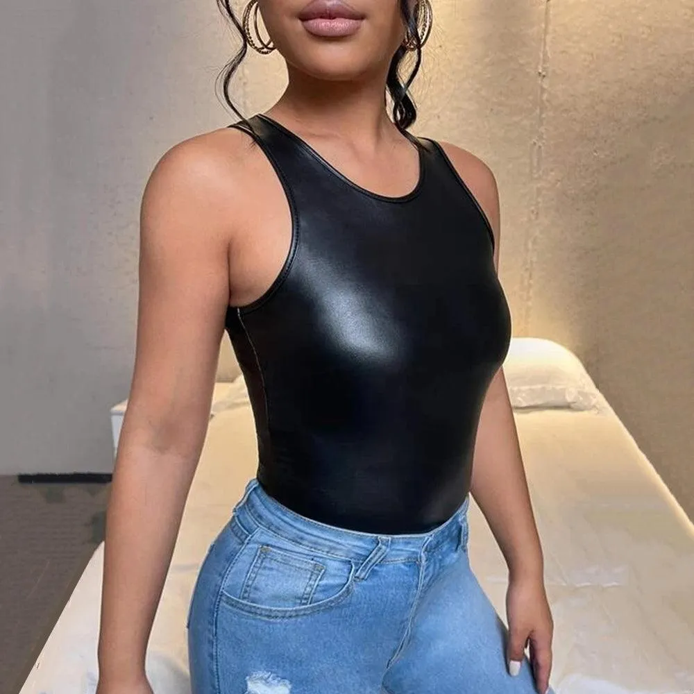 Crop Top Gothic Streetwear Patent Leather Tank Top