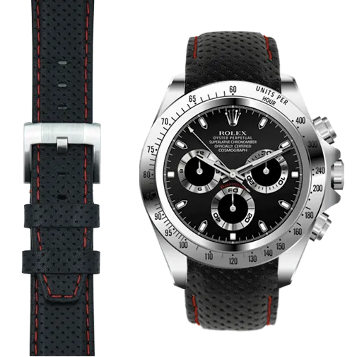 Curved End Racing Leather Strap for Rolex Daytona with Tang Buckle