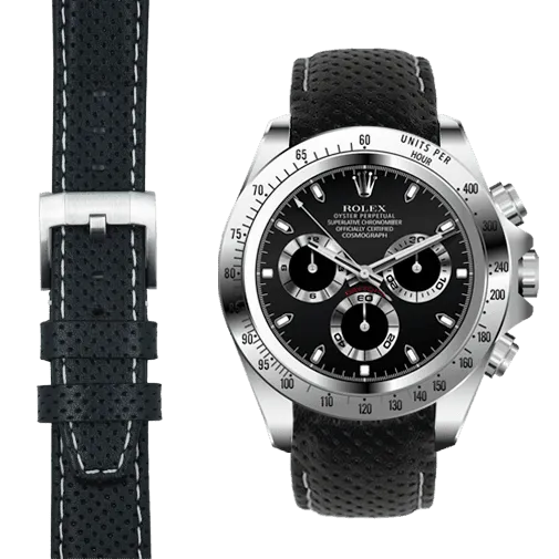 Curved End Racing Leather Strap for Rolex Daytona with Tang Buckle