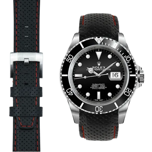 Curved End Racing Leather Strap for Rolex Submariner with Tang Buckle